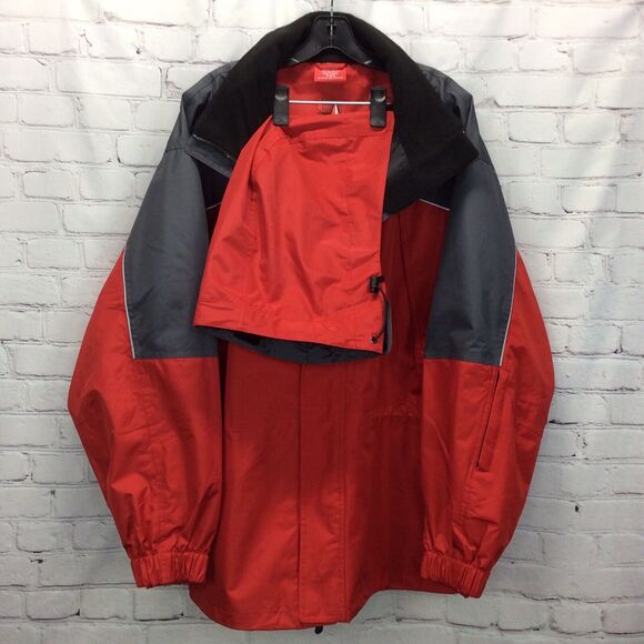 Rain Jacket/Coat Men's X-Large Red & Gray Zip Off Hood Full Zip Plus Hook & Loop - Picture 3 of 11